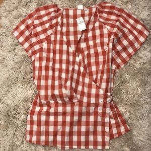 GAP peplum orange gingham wrap top